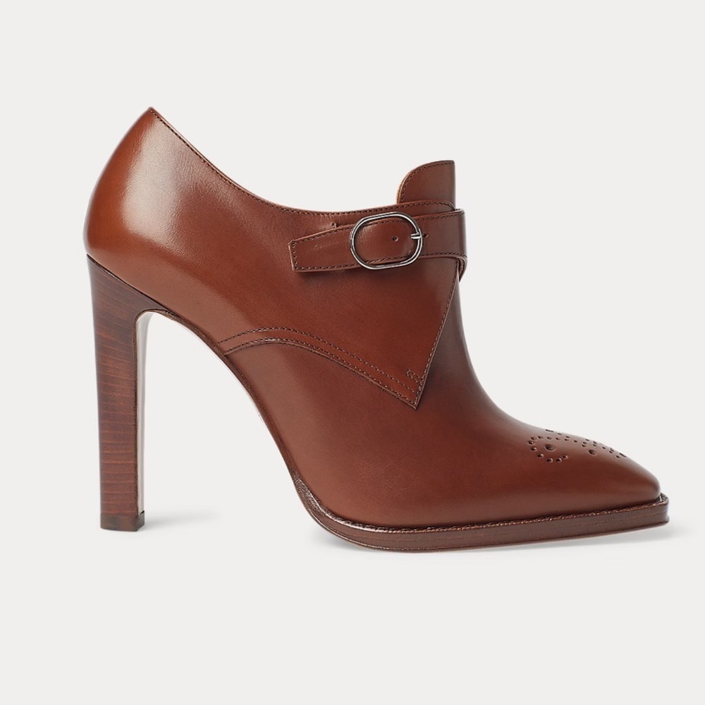 Ralph Lauren Collection Lalisa Calfskin Heeled Shoe Brown Leather size EU 38.5